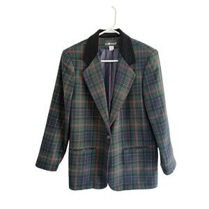 Sag Harbor Plaid Blazer Women Size 10 Woold Blend Tartan Jacket
